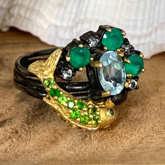 Goldfish in Pond Life Sterling & 14 kt Ring - Picture 9 of 9